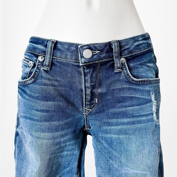 Lovers & Friends Dark Wash Denim Ripped Knee Mid Rise Skinny Jeans Size XS - Picture 4 of 7